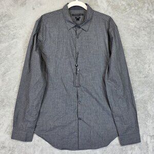 John Varvatos U.S.A. Shirt Mens Large Gray Check Luxe Dress Long Sleeve Cotton
